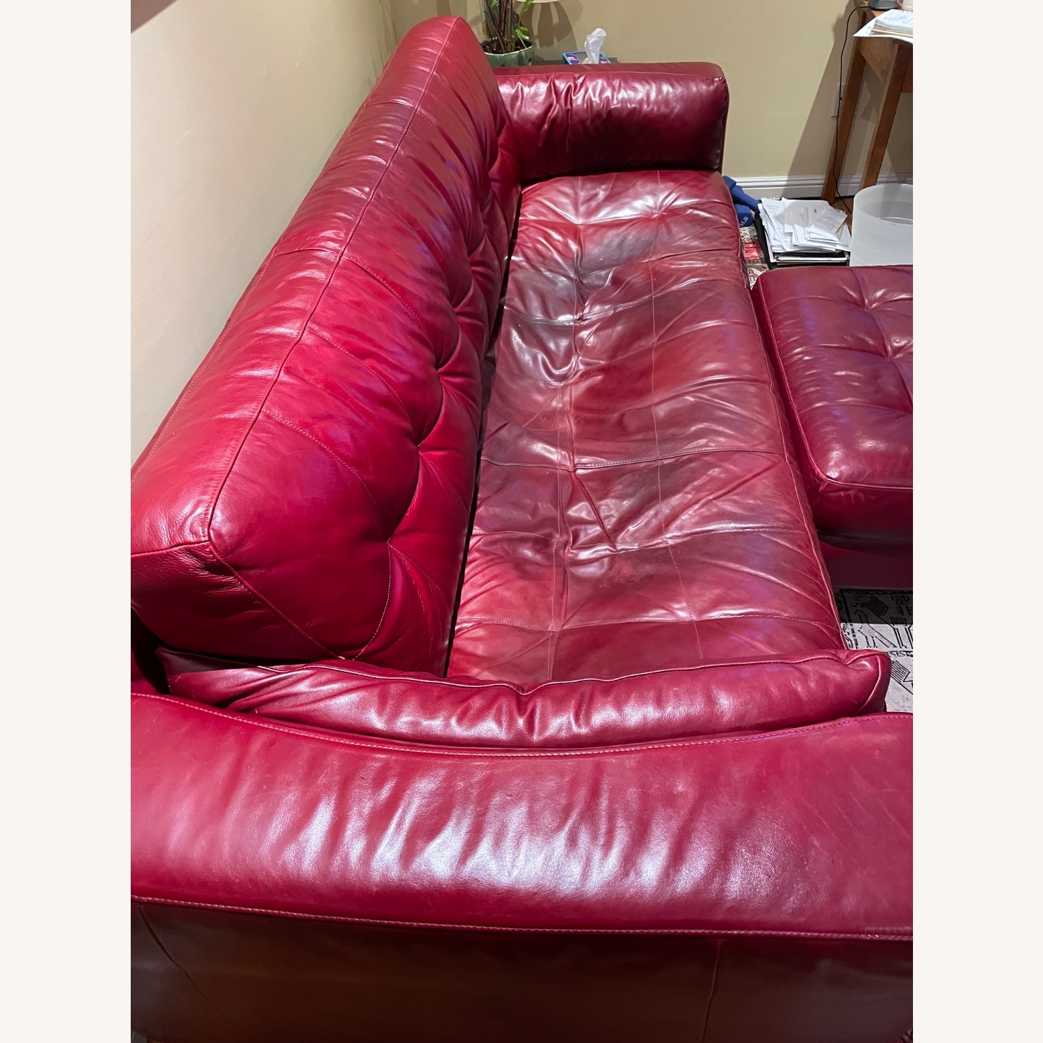 Red Leather Sofa and Ottoman - image-3