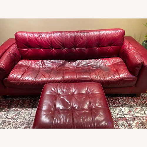Used Red Leather Sofa and Ottoman for sale on AptDeco