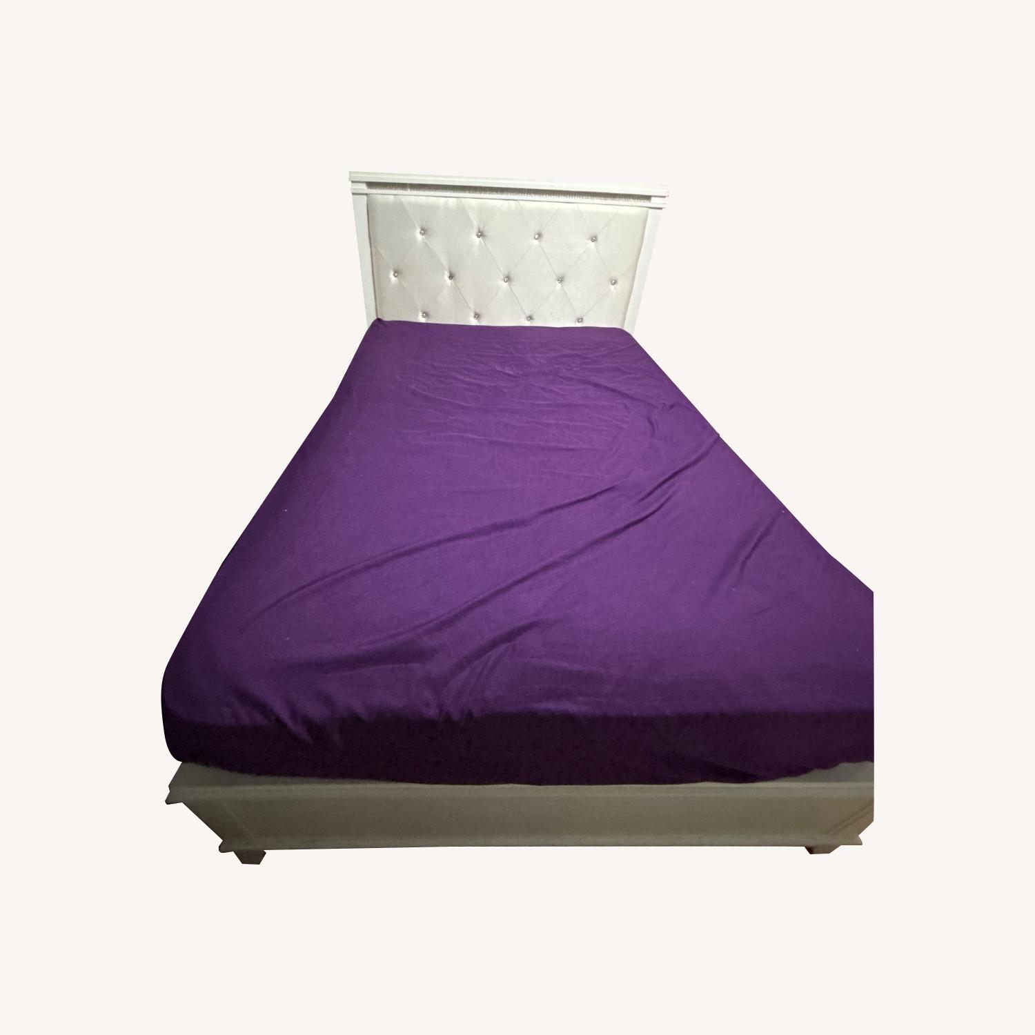 White Wood Full Bed W LED Strip Light - image-0