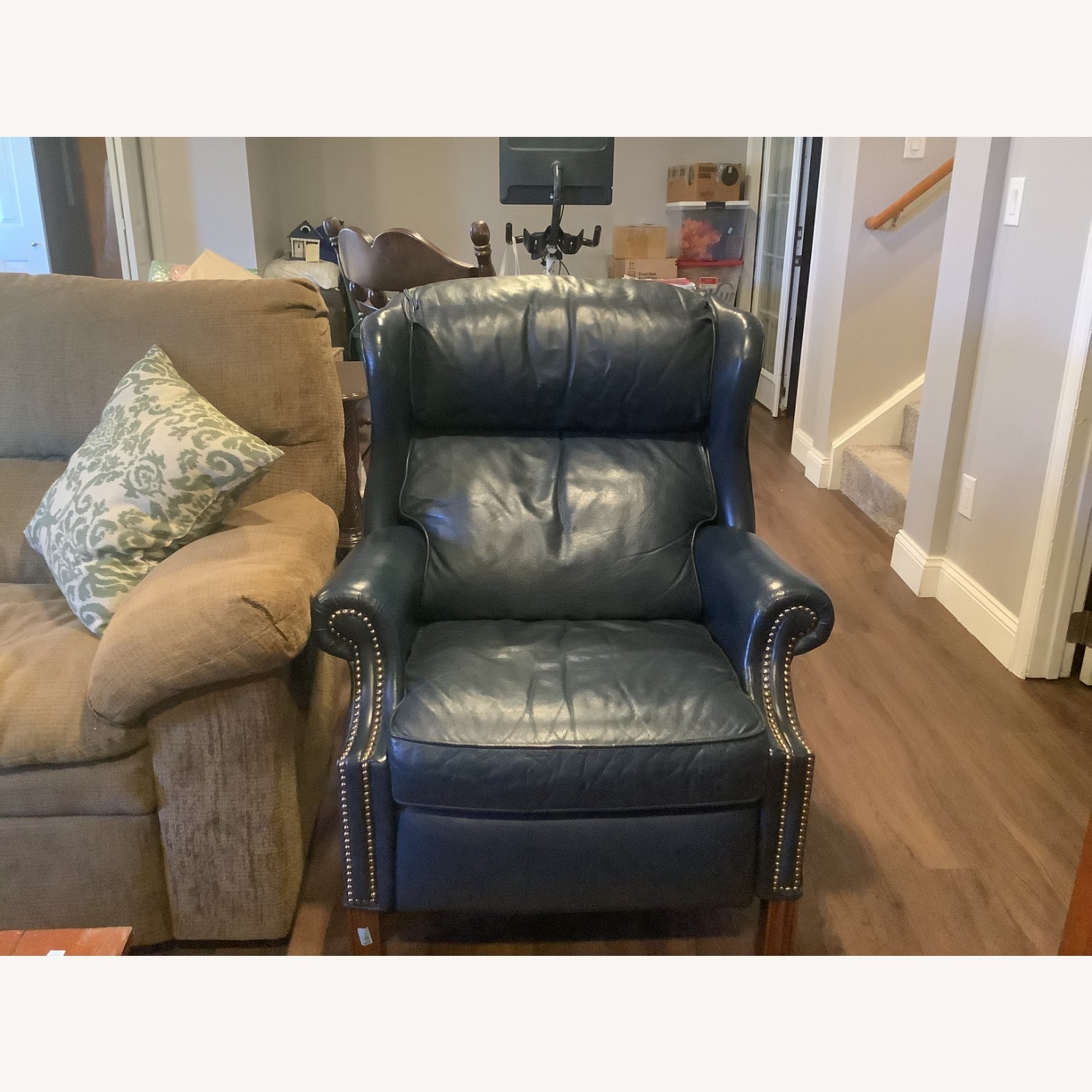 Vintage/Antique Blue Leather Recliner - image-1