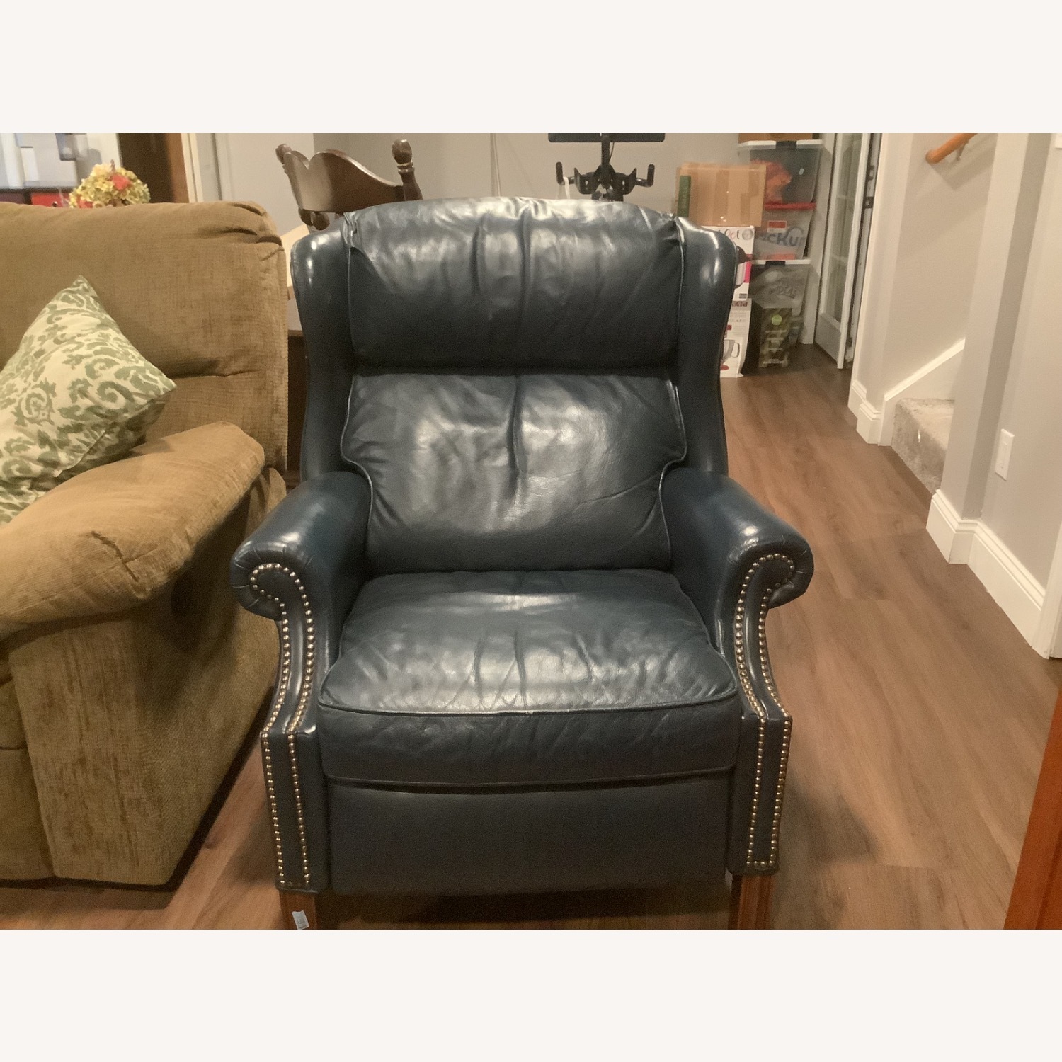 Vintage/Antique Blue Leather Recliner - image-2