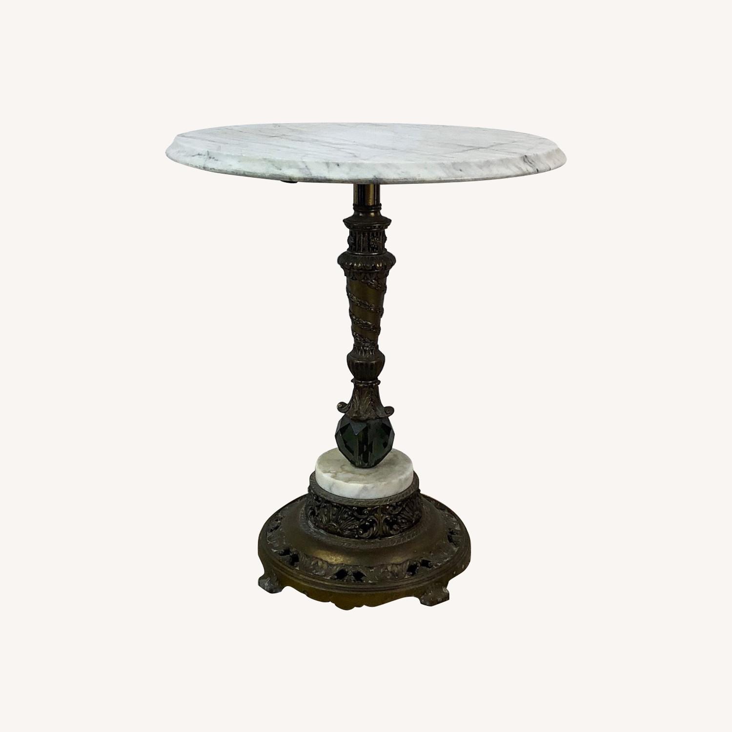 Marble-Top Vintage Parlor Table With Ornate Base - image-0