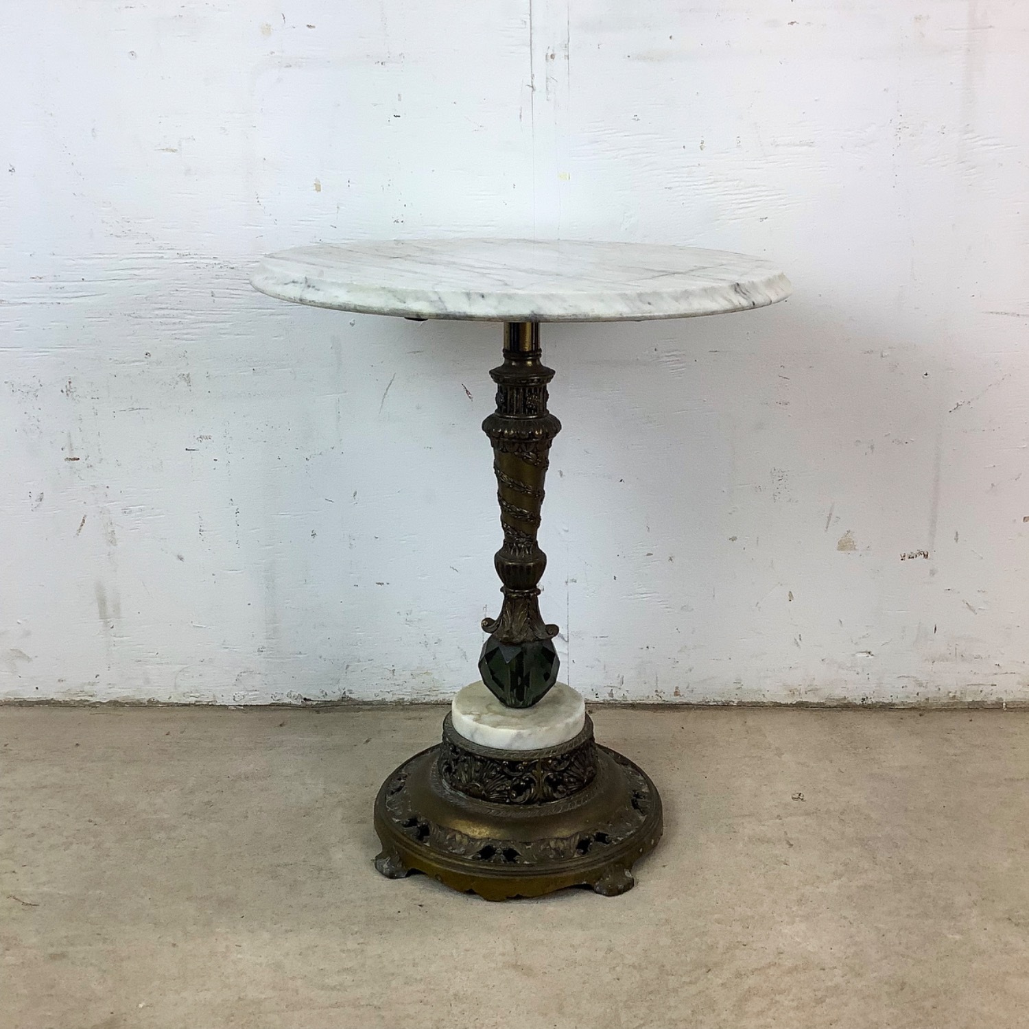 Marble-Top Vintage Parlor Table With Ornate Base - image-0