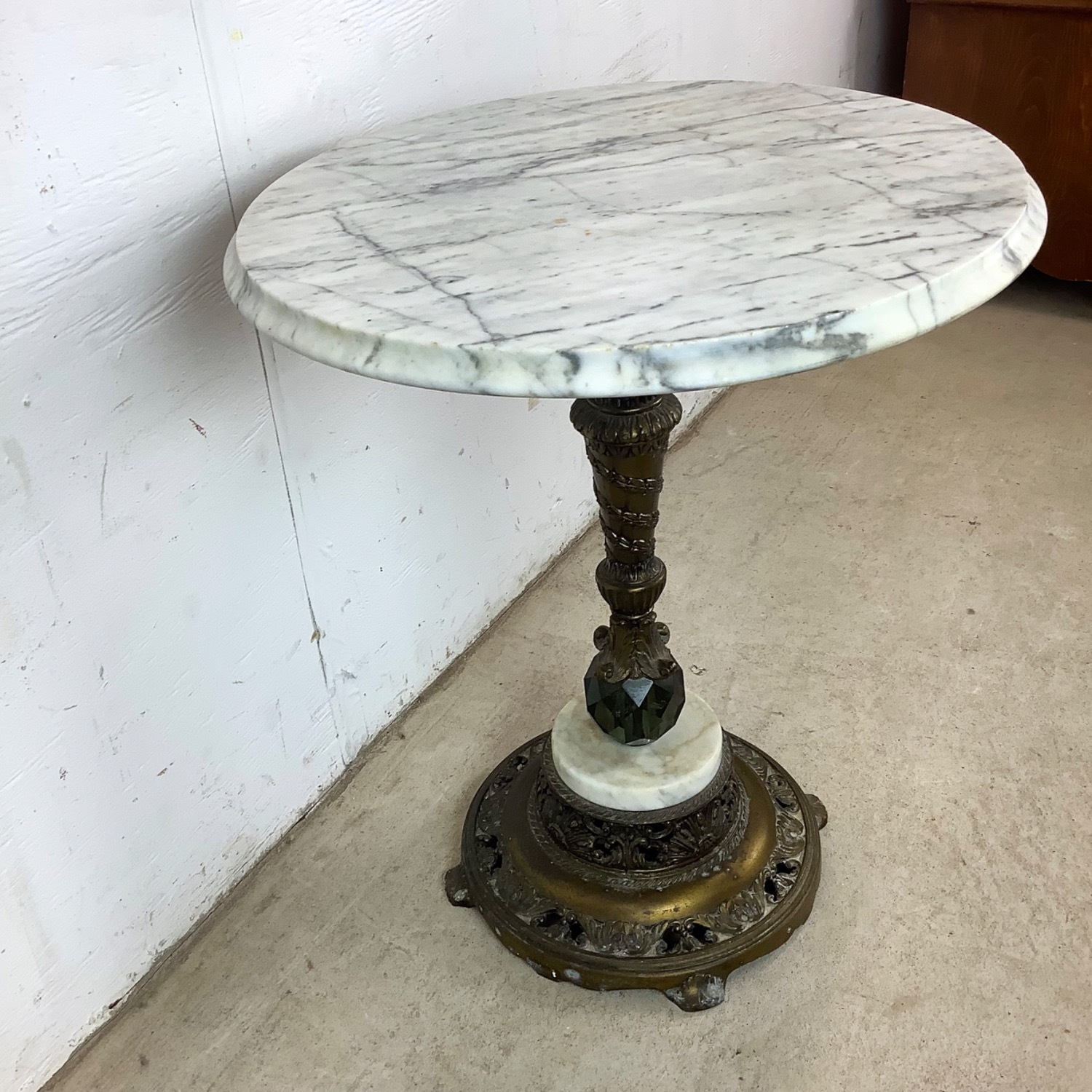 Marble-Top Vintage Parlor Table With Ornate Base - image-2