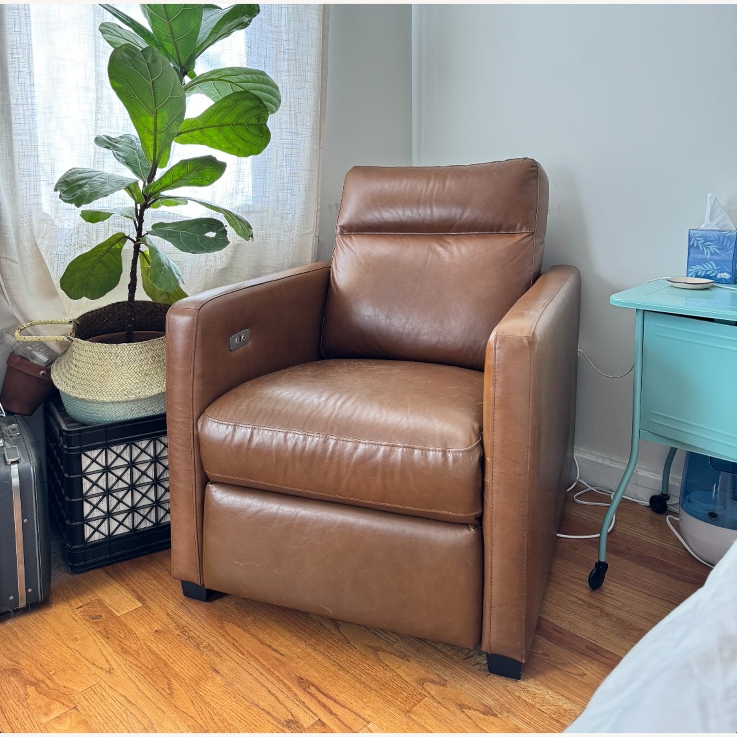 West Elm Harris Dark Brown Leather Recliner - image-3