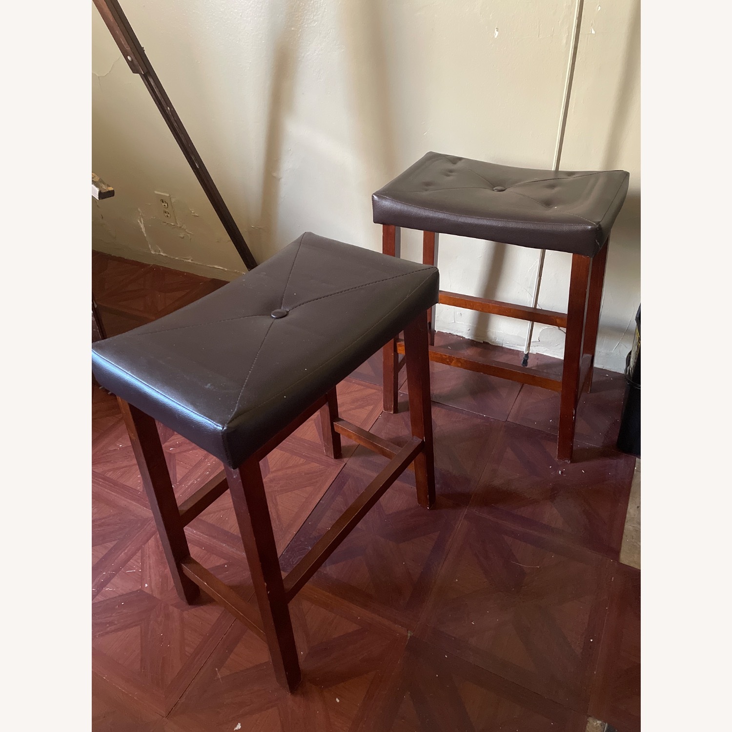 Dark Brown Leather Stools - image-0