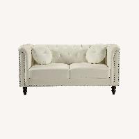 White Leather Studded 3 Seater Couch