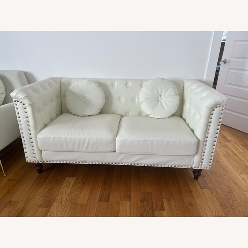 Used White Leather Studded 3 Seater Couch  for sale on AptDeco