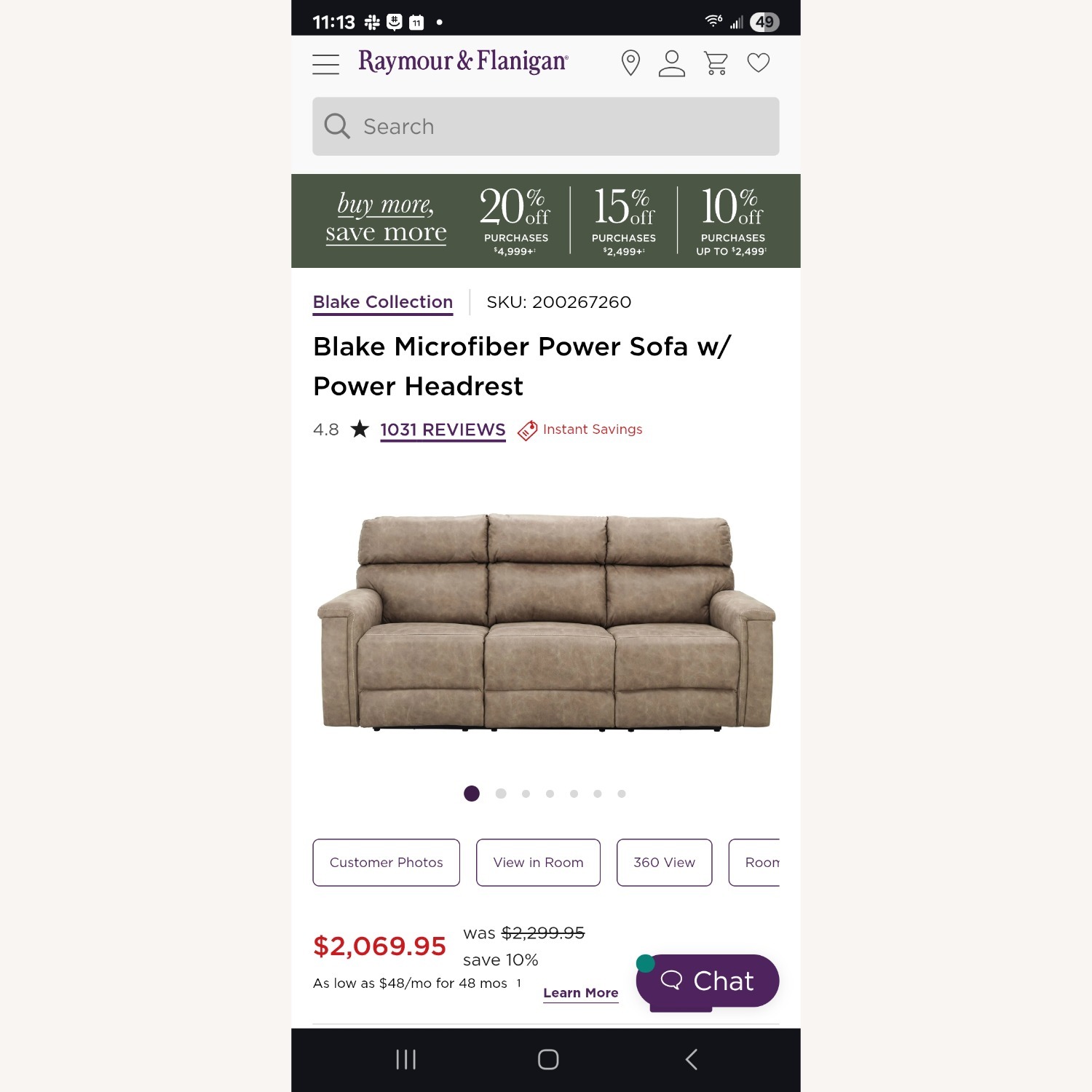 Raymour & Flanigan Blake Microfiber Power Sofa - image-4