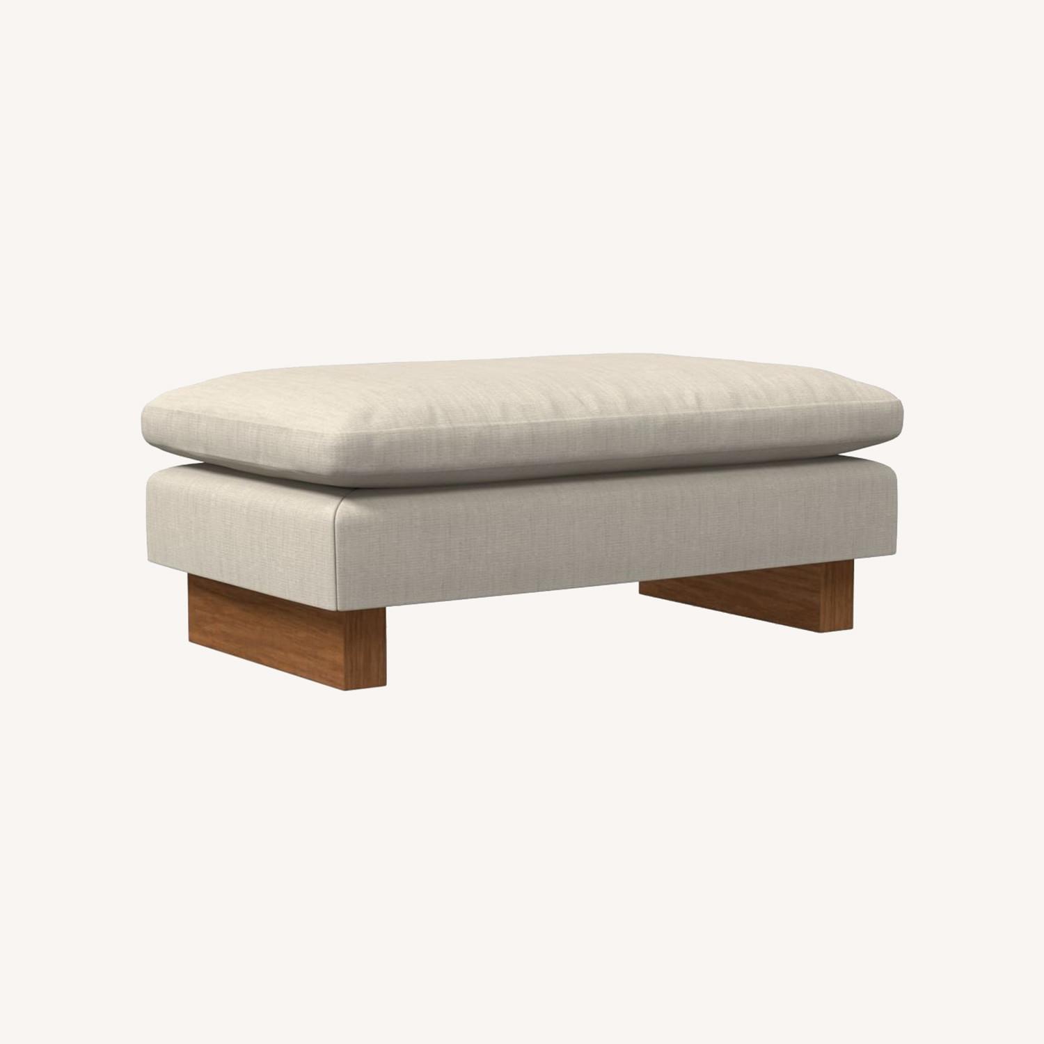 West Elm Harmony Light Brown Linen Ottoman - image-0