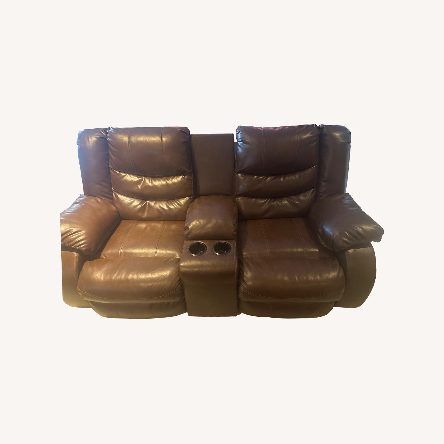 Dark Brown Leather 2 Seater Sofa - image-0