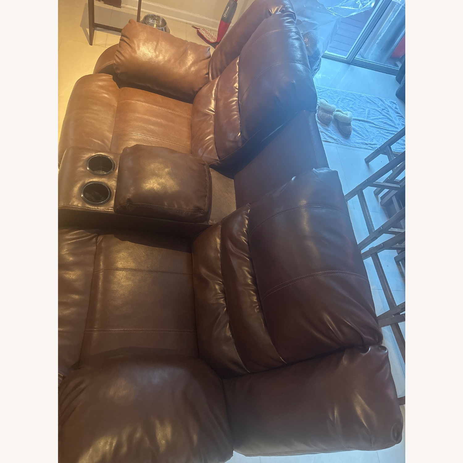 Dark Brown Leather 2 Seater Sofa - image-3