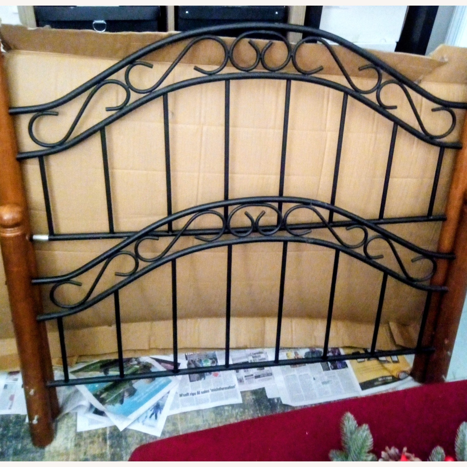 Solid Wood / Black Metal Headboard Set - image-1