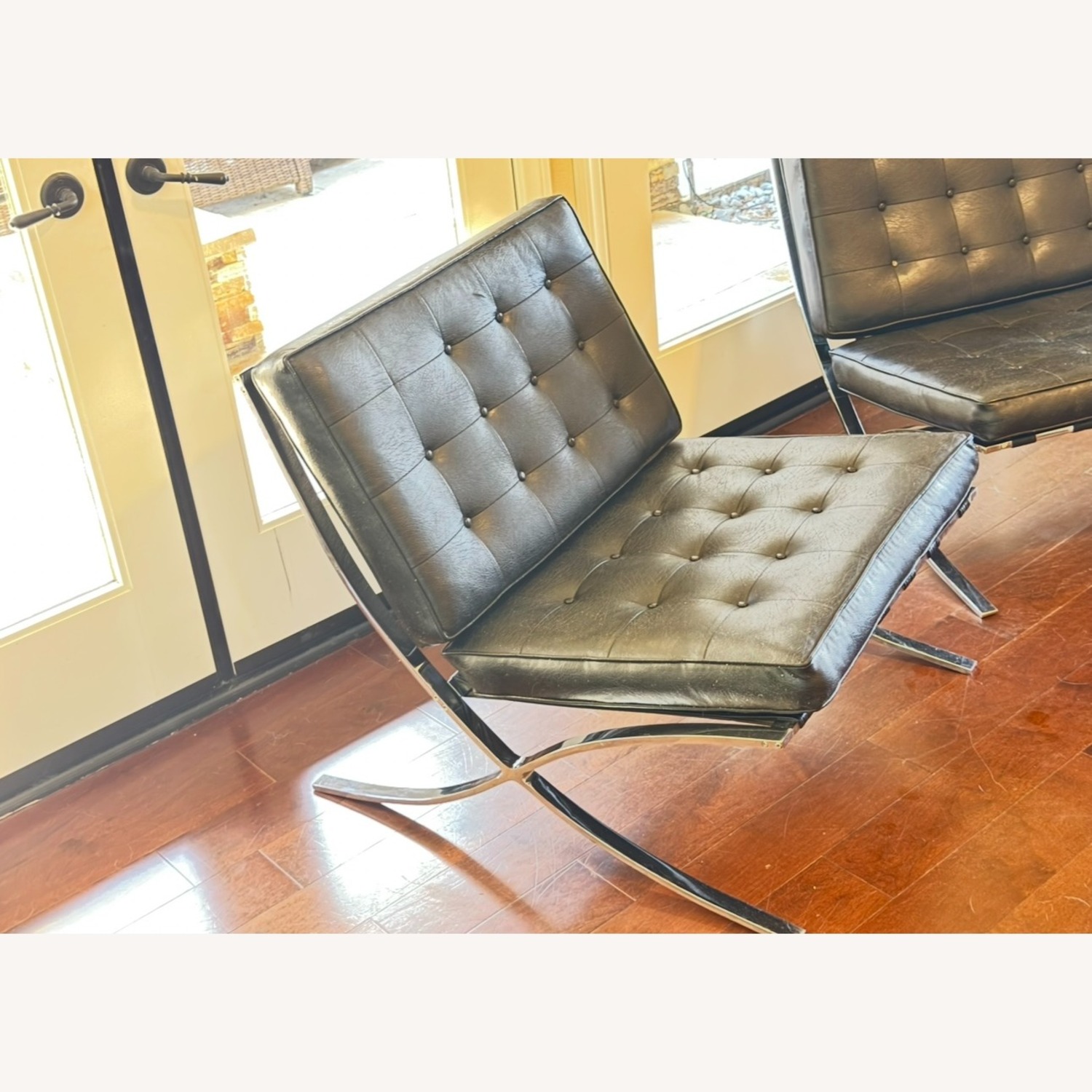 Vintage/Antique Black Leather Accent Chairs - image-1