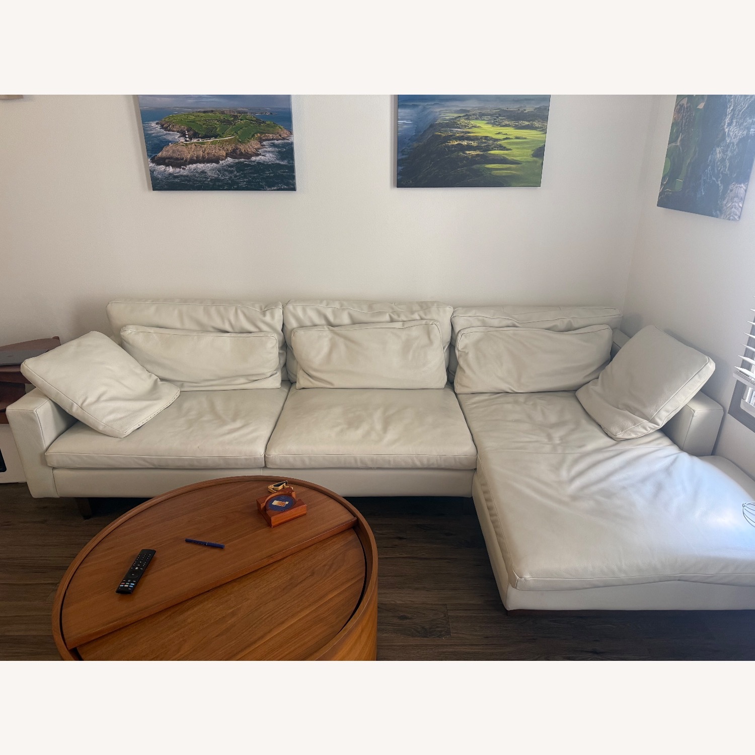 West Elm Harmony White Leather 2 Piece Sectional - image-1