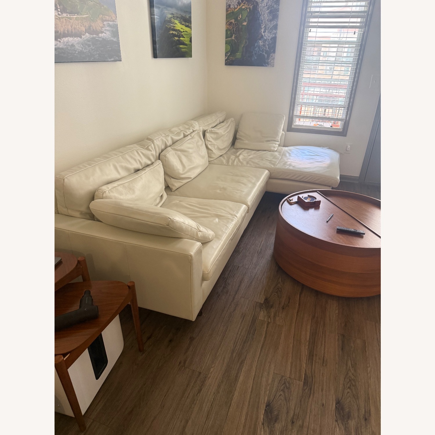 West Elm Harmony White Leather 2 Piece Sectional - image-3