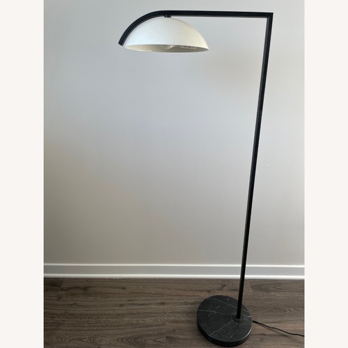 Used CB2 Belgrave Black Marble White Globe Floor Lamp for sale on AptDeco