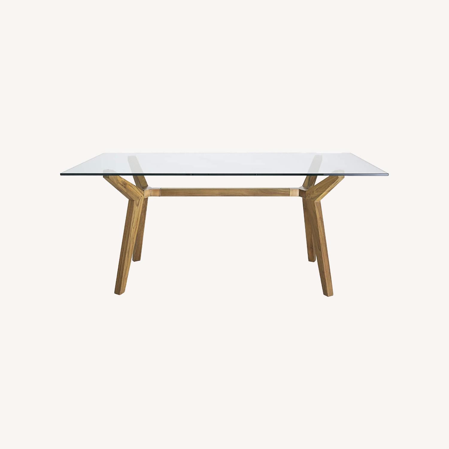 Crate & Barrel Dark Brown Strut Glass Dining Table - image-0