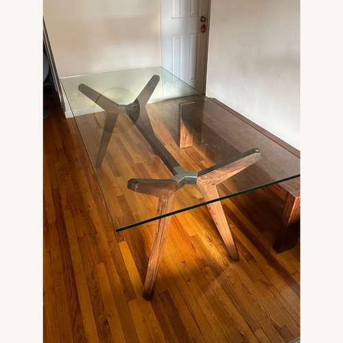 Used Crate & Barrel Dark Brown Strut Glass Dining Table for sale on AptDeco