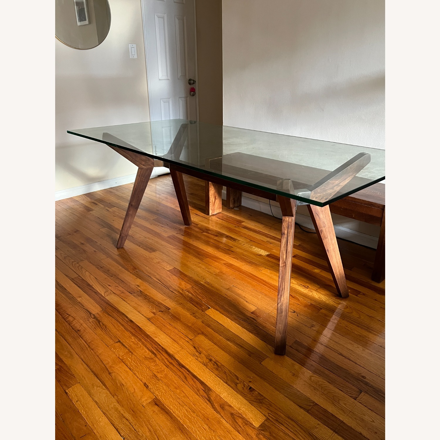 Crate & Barrel Dark Brown Strut Glass Dining Table - image-2