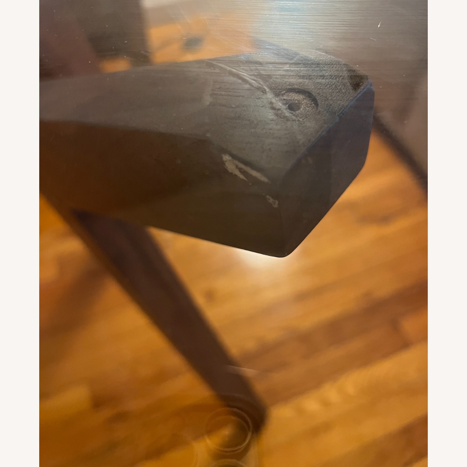Crate & Barrel Dark Brown Strut Glass Dining Table - image-5