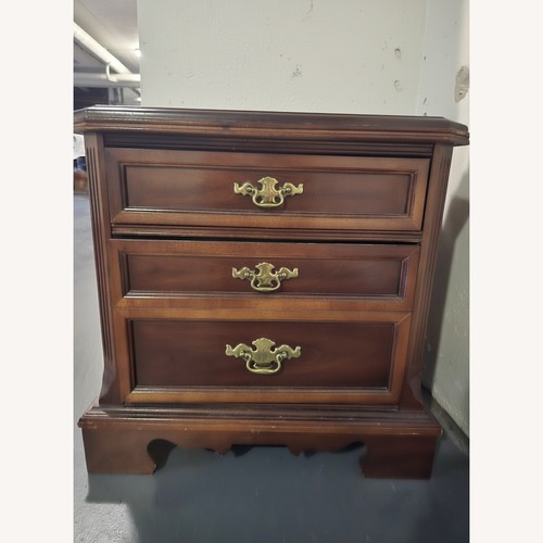 Used Vintage/Antique Finds Dark Brown Wood Queen Bed for sale on AptDeco