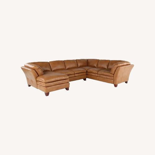Used Sierra Camel Brown Leather 3 Piece Sectional for sale on AptDeco