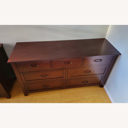 Used Pottery Barn Stratton Extra Wide Dresser Mahogany for sale on AptDeco