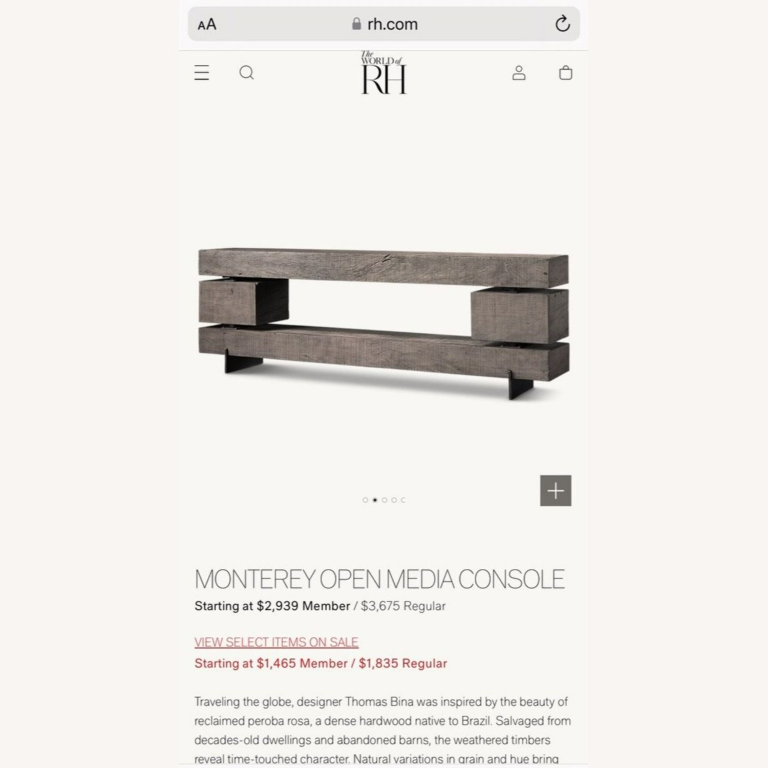 Restoration Hardware Monterey Open Media Console - image-6