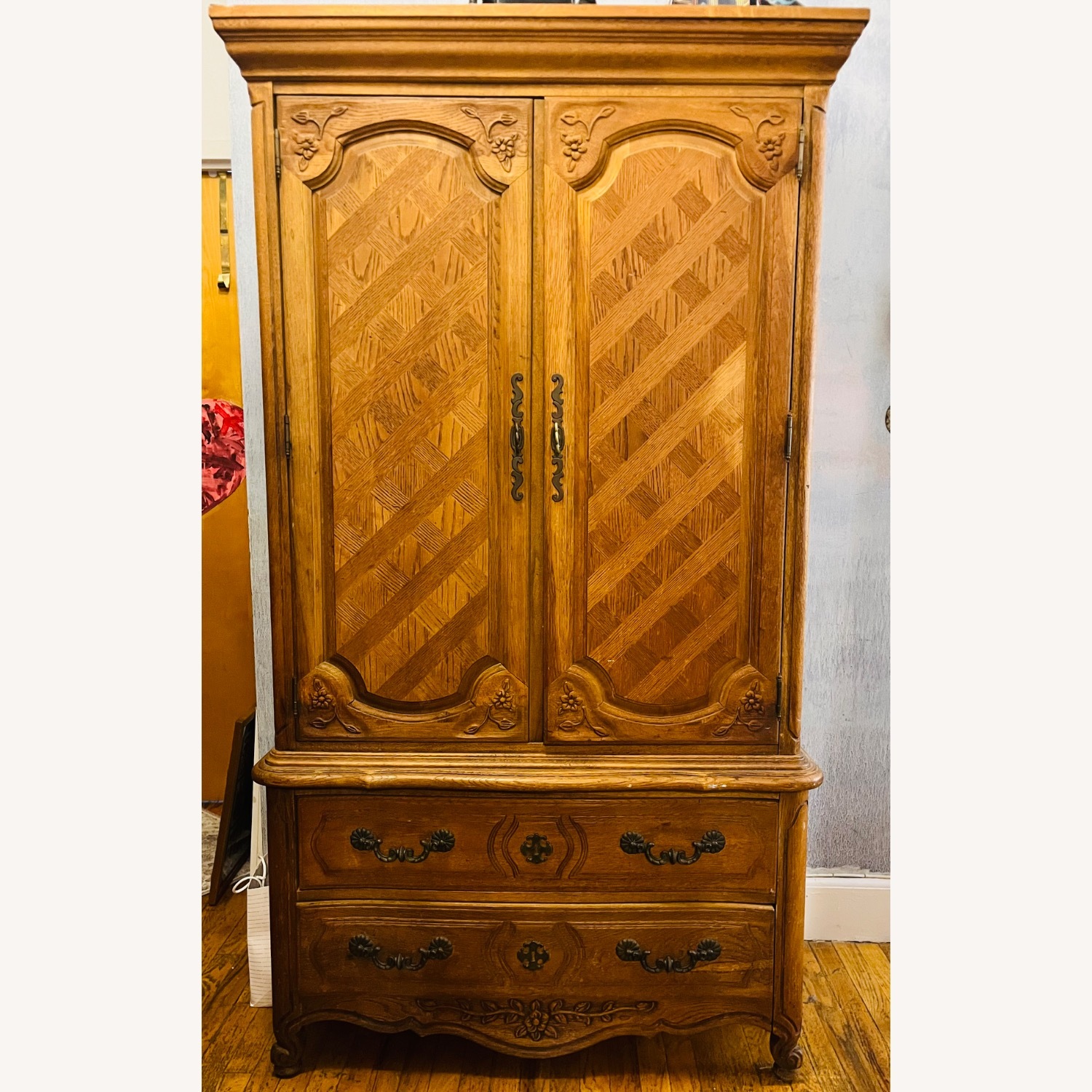 Vintage/Antique Natural Wood Armoire - image-1