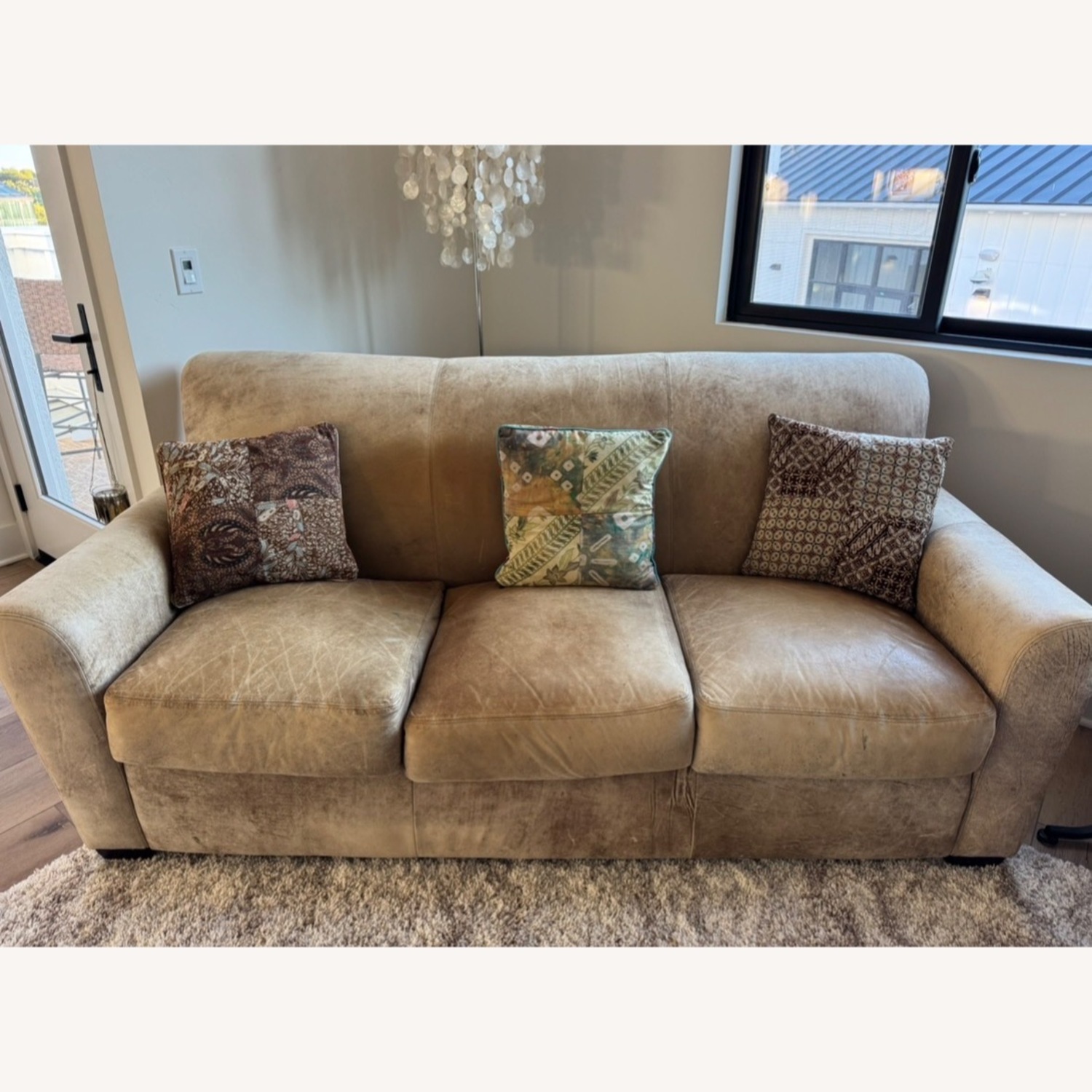 Light Brown Leather 3+ Seater Sofa - image-3