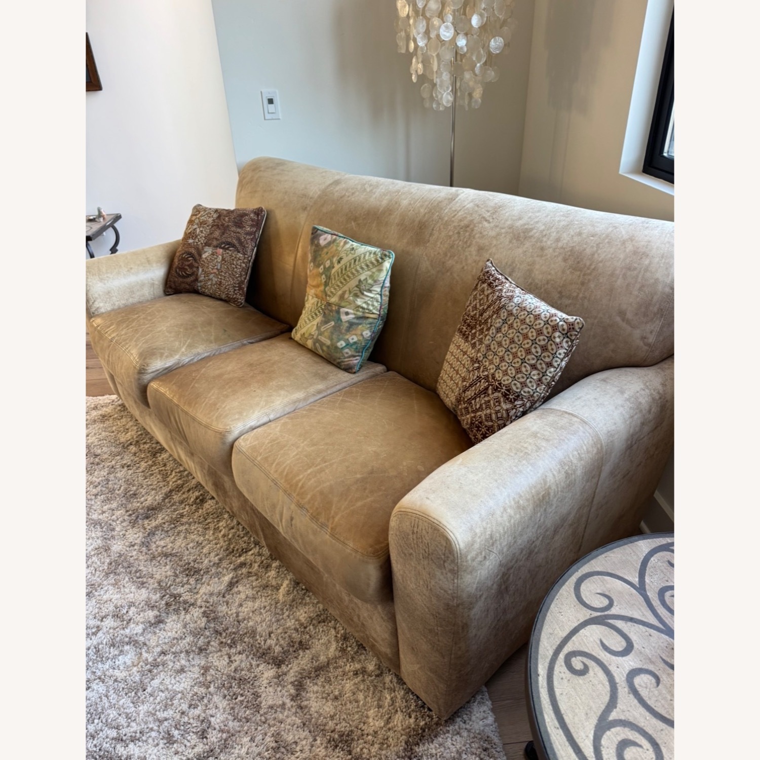 Light Brown Leather 3+ Seater Sofa - image-4