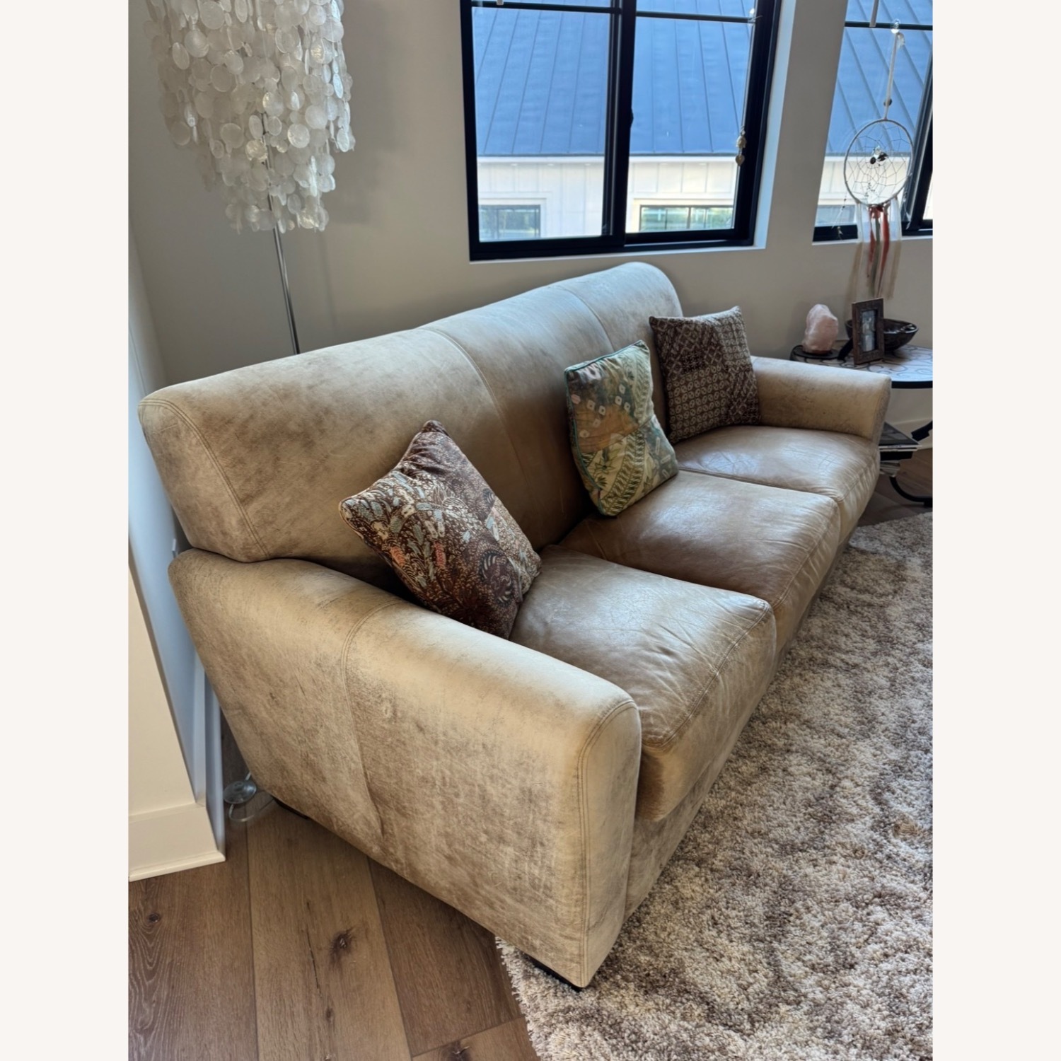 Light Brown Leather 3+ Seater Sofa - image-2