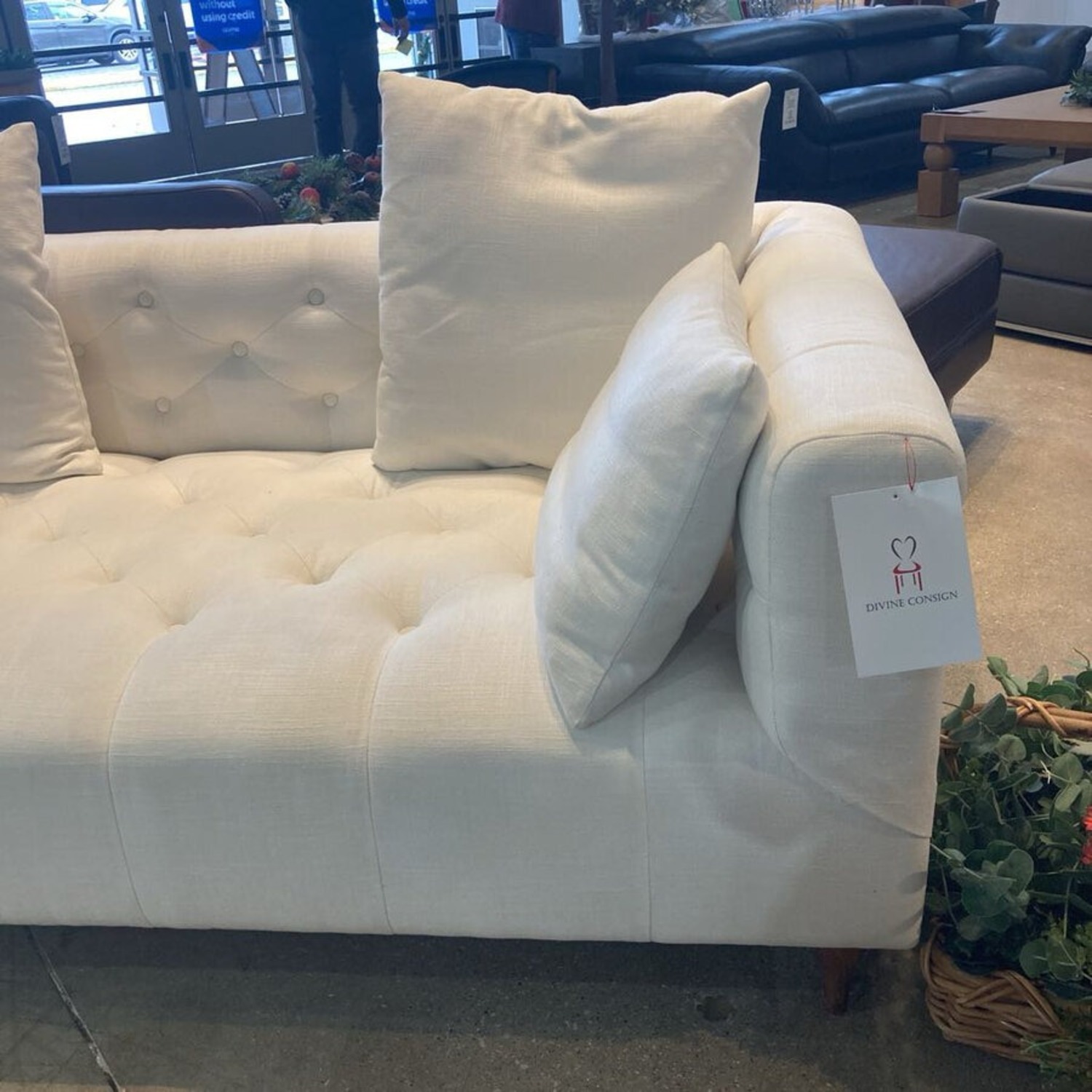 Tufted Linen Ms. Chesterfield Loveseat White - image-3