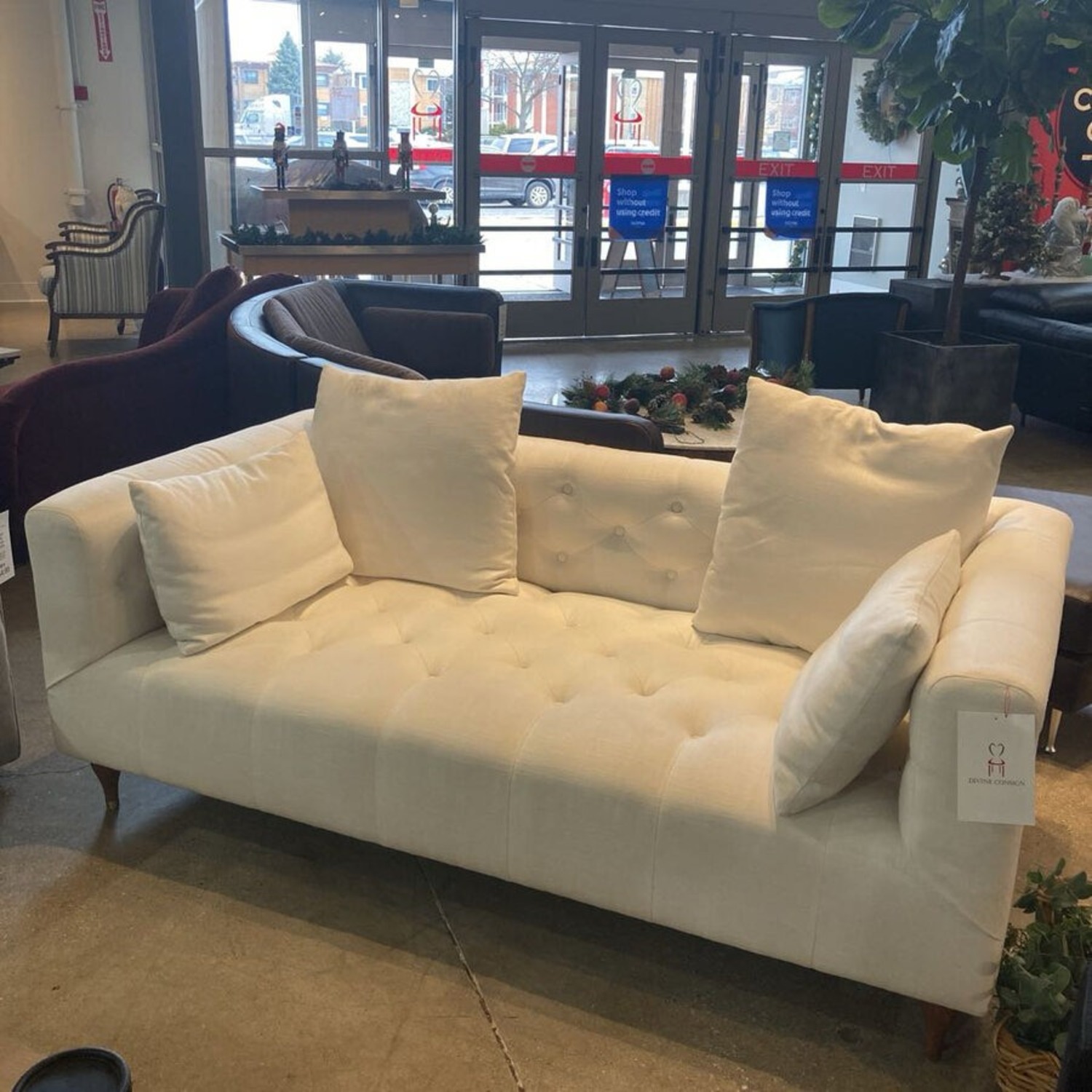 Tufted Linen Ms. Chesterfield Loveseat White - image-2