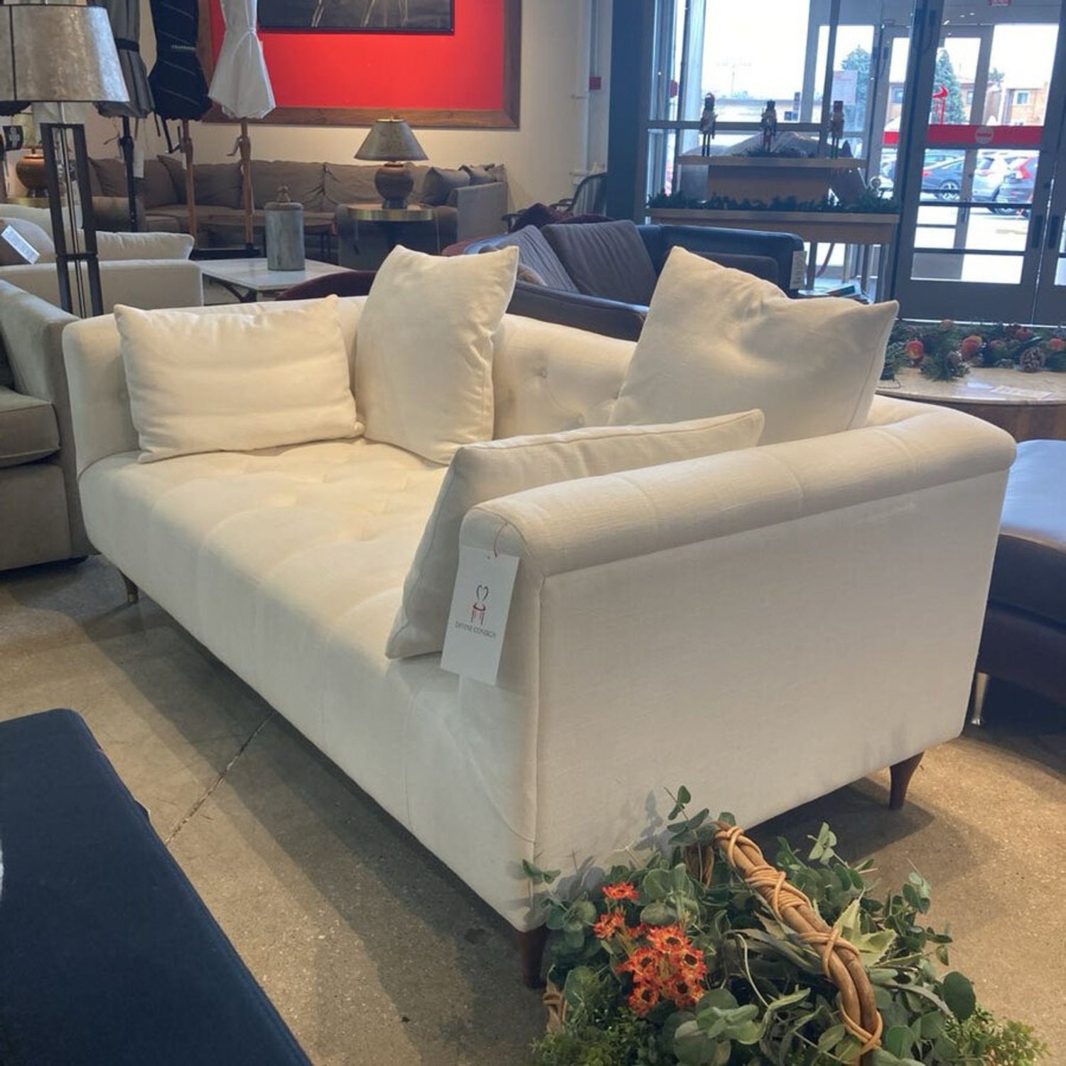 Tufted Linen Ms. Chesterfield Loveseat White - image-1