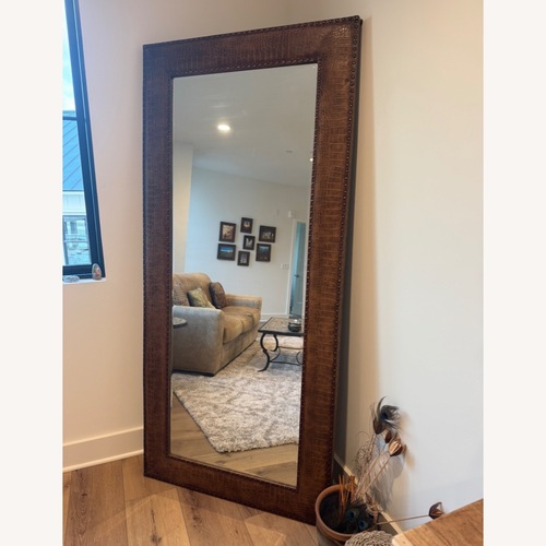 Used Z Gallerie Light Brown Faux Leather Mirror for sale on AptDeco