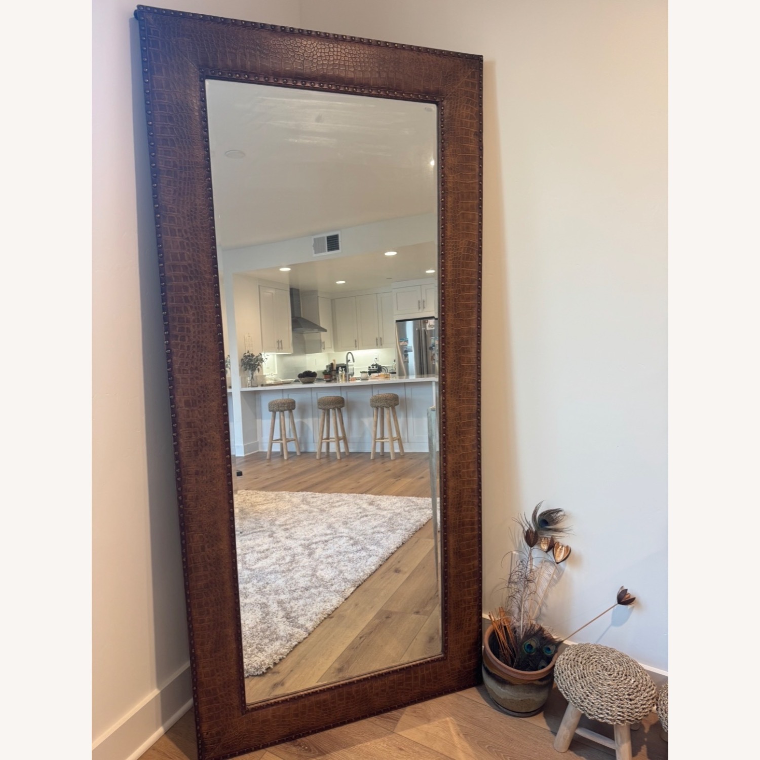 Z Gallerie Light Brown Faux Leather Mirror - image-0