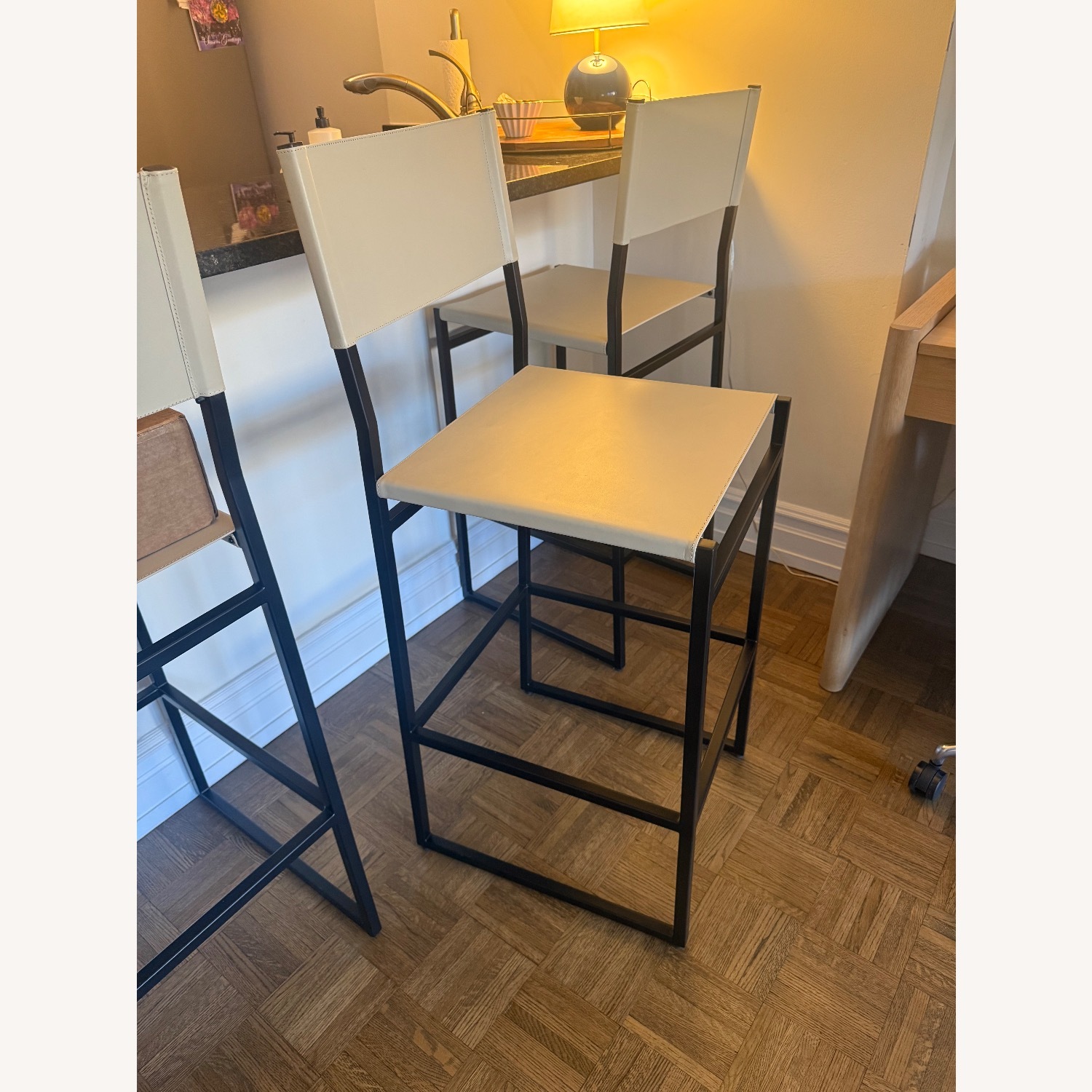 Pottery Barn Hardy White Leather Stools - image-2