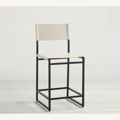 Used Pottery Barn Hardy White Leather Stools for sale on AptDeco