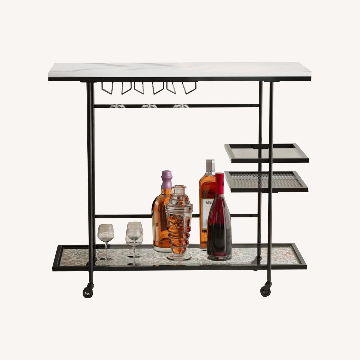 Pottery Barn Delaney White Marble Bar Cart - image-0