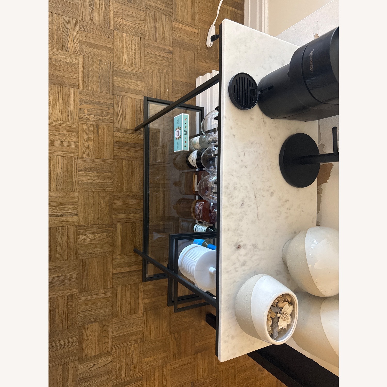 Pottery Barn Delaney White Marble Bar Cart - image-3