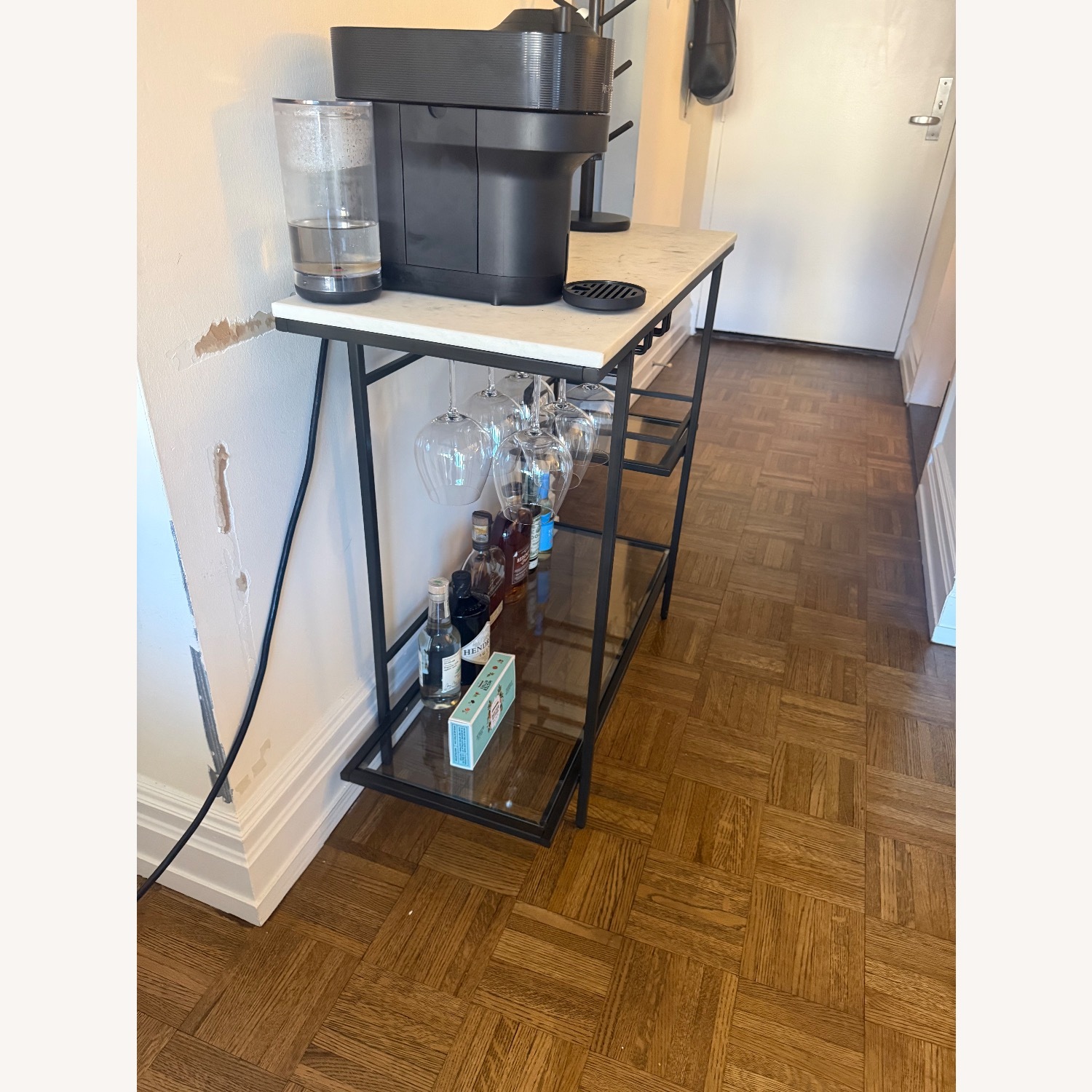 Pottery Barn Delaney White Marble Bar Cart - image-2