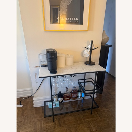 Used Pottery Barn Delaney White Marble Bar Cart for sale on AptDeco