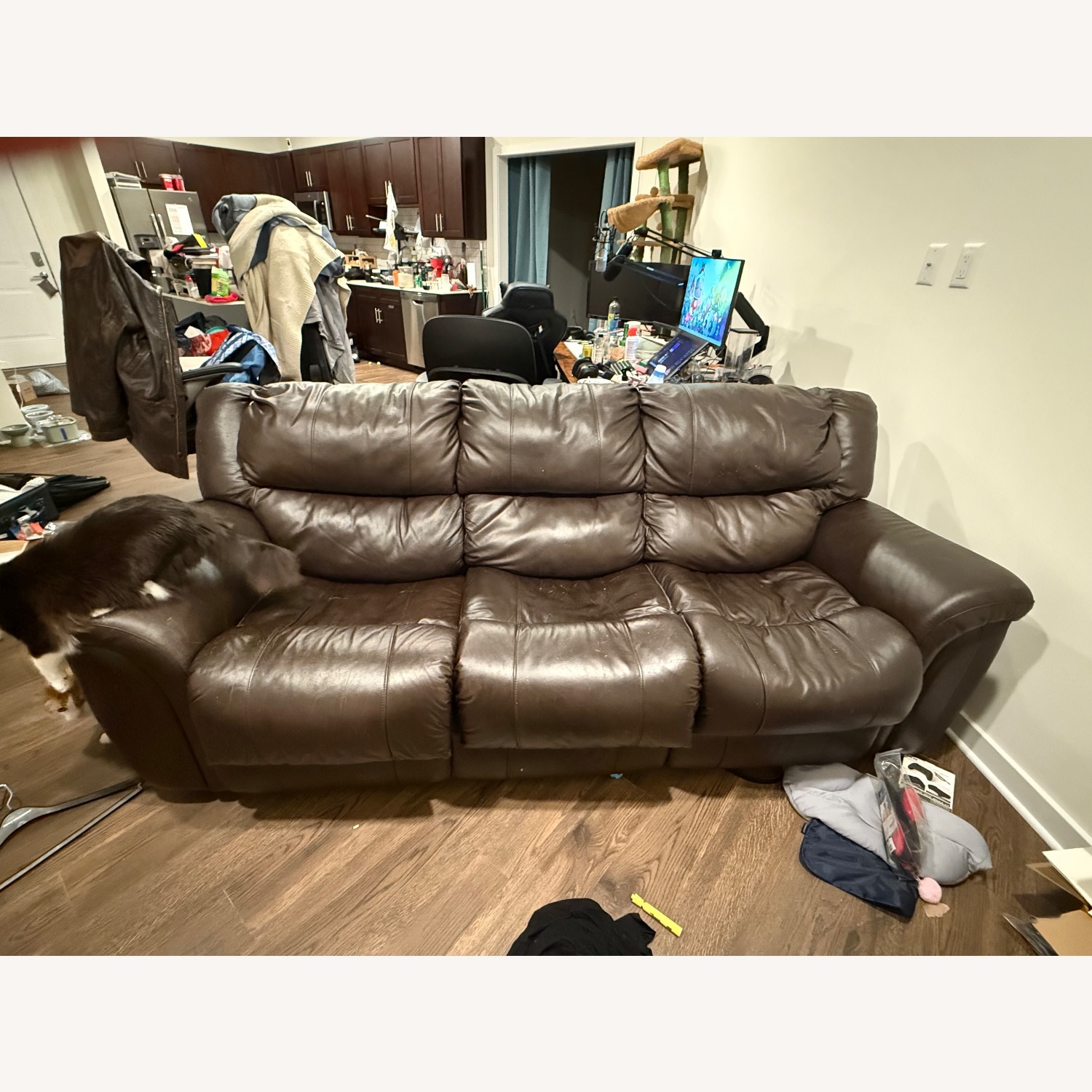 Faux Leather Sleeper Sofa - image-3