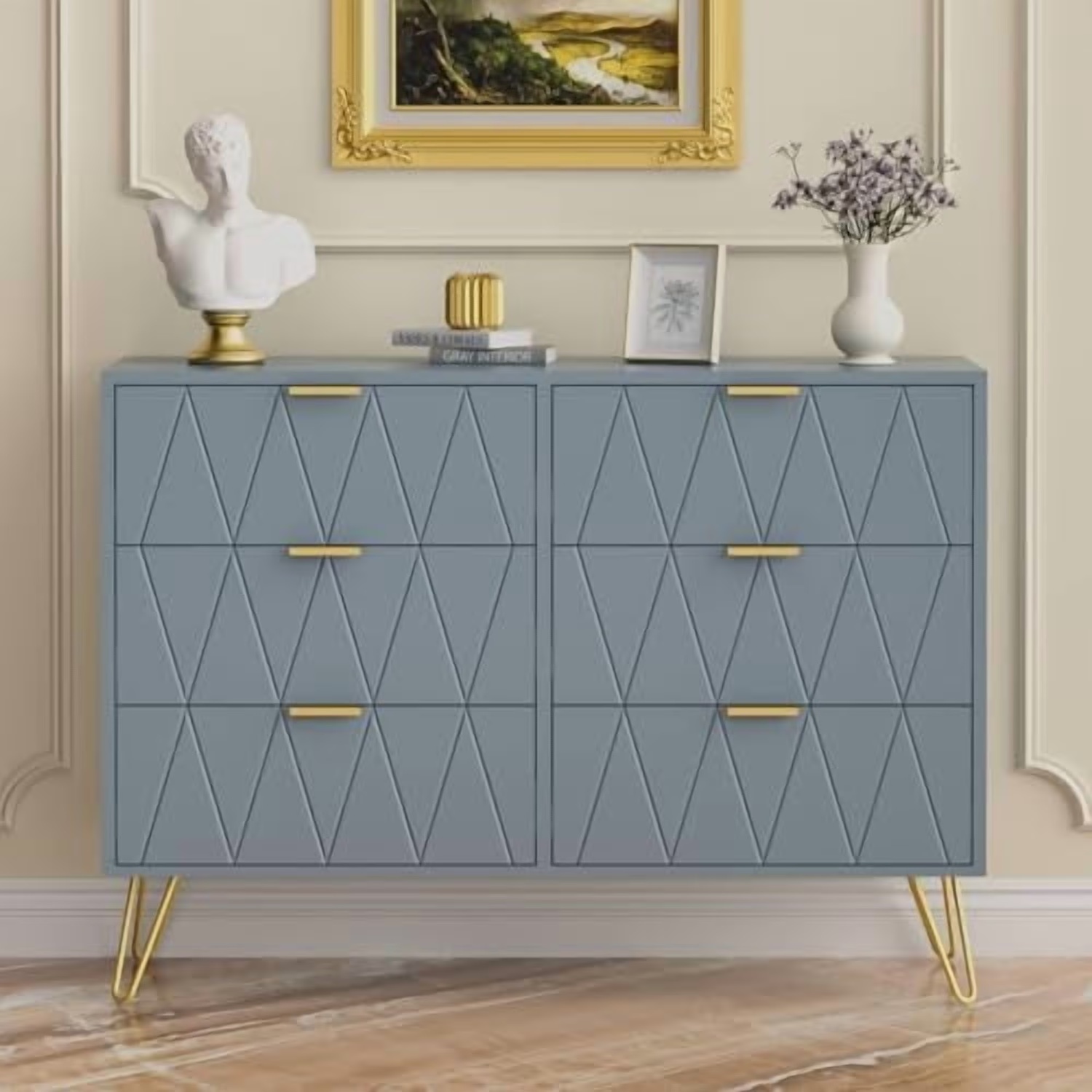 Modern Dual Accent Blue Drawer Dresser - image-4