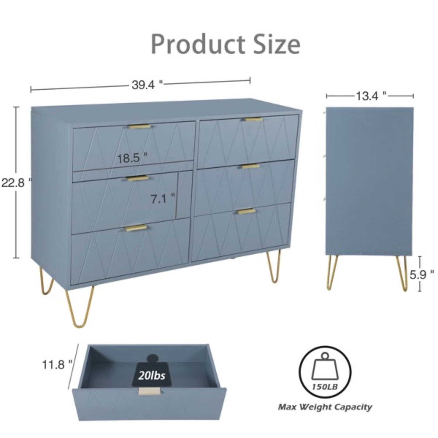 Modern Dual Accent Blue Drawer Dresser - image-3