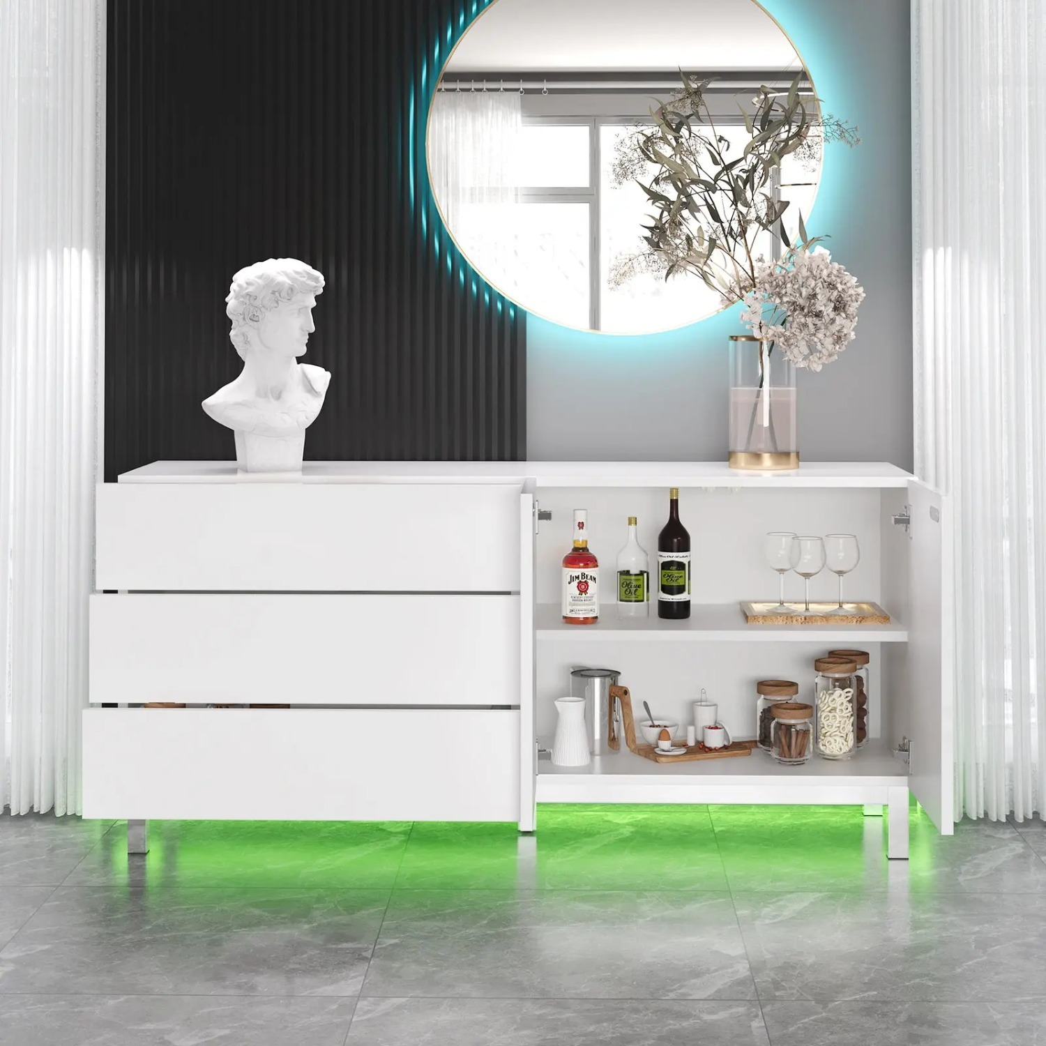 Wooden High Gloss Buffet Cabinet with LED Lights - image-3