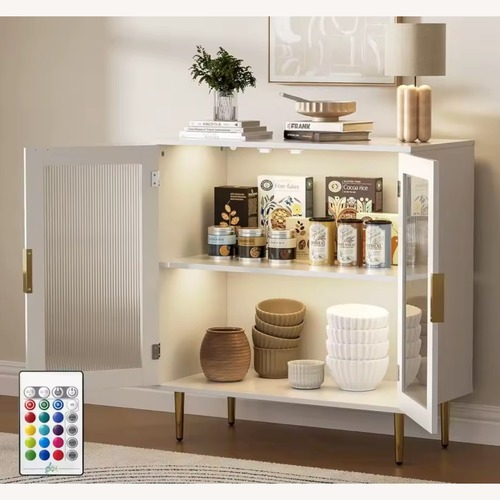 Used White Wooden Buffet Cabinet With LED Lights for sale on AptDeco