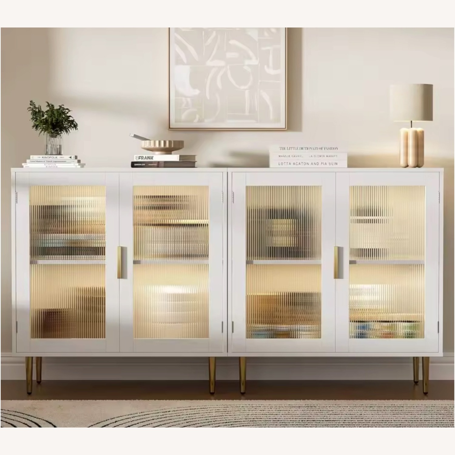 White Wooden Buffet Cabinet With LED Lights - image-3